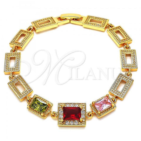 Oro Laminado Fancy Bracelet, Gold Filled Style with Multicolor Cubic Zirconia, Polished, Golden Finish, 03.266.0028.2.07