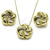 Oro Laminado Earring and Pendant Adult Set, Gold Filled Style Flower and Hollow Design, Polished, Golden Finish, 10.428.0001