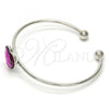 Rhodium Plated Individual Bangle, Heart Design, with Rose Swarovski Crystals, Polished, Rhodium Finish, 07.239.0013.5 (02 MM Thickness, One size fits all)