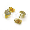 Oro Laminado Stud Earring, Gold Filled Style Ice Cream Design, with White Micro Pave, Polished, Golden Finish, 02.310.0107