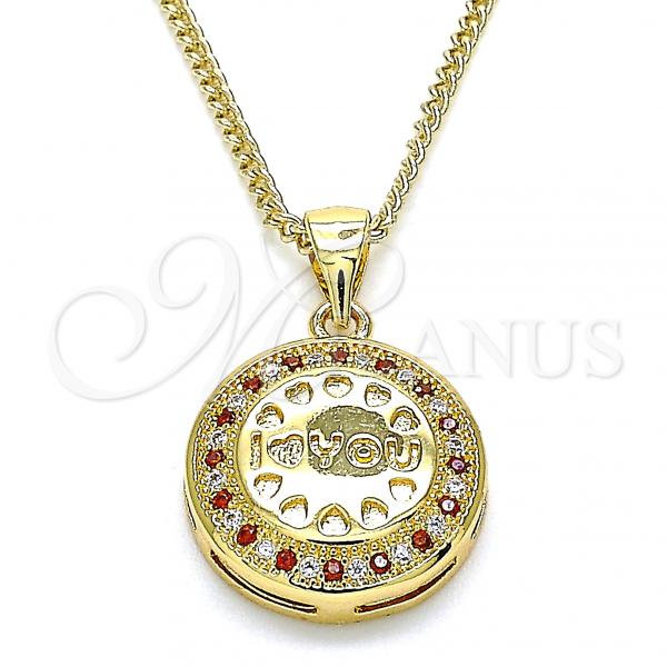 Oro Laminado Pendant Necklace, Gold Filled Style Heart Design, with Garnet and White Micro Pave, Polished, Golden Finish, 04.156.0348.1.20