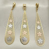 Oro Laminado Earring and Pendant Adult Set, Gold Filled Style Tricolor, 5.049.006