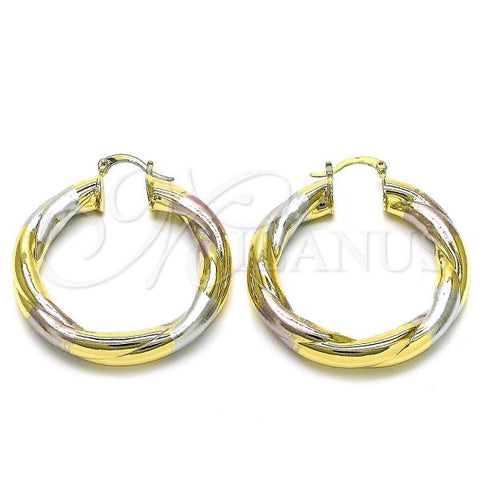 Oro Laminado Medium Hoop, Gold Filled Style Hollow and Twist Design, Polished, Golden Finish, 02.170.0468.40
