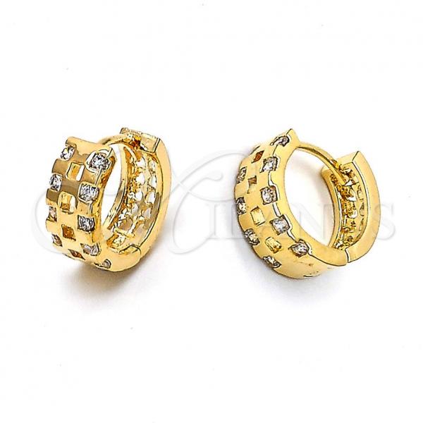 Oro Laminado Huggie Hoop, Gold Filled Style with White Cubic Zirconia, Polished, Golden Finish, 5.132.013