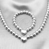 Rhodium Plated Necklace and Bracelet, Heart and Ball Design, Polished, Rhodium Finish, 06.341.0009.1