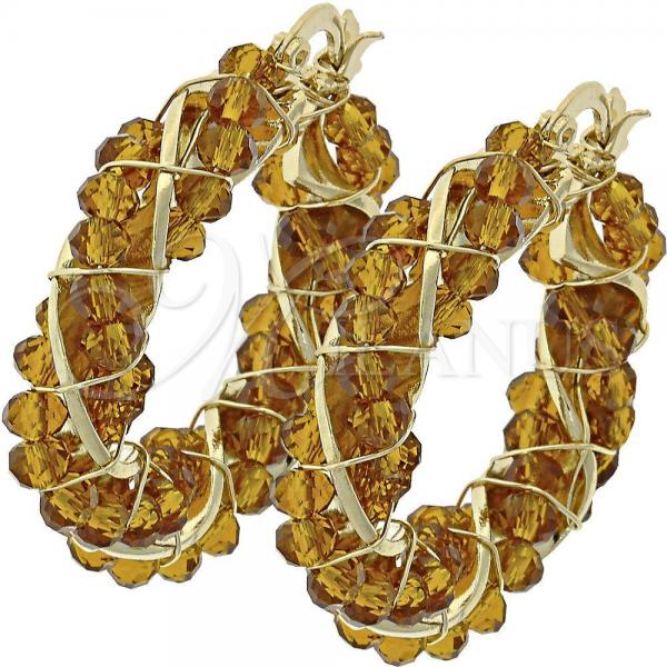 Oro Laminado Small Hoop, Gold Filled Style with Coffee Crystal, Golden Finish, 5.141.005.30