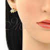 Oro Laminado Stud Earring, Gold Filled Style Elephant Design, with White Micro Pave, Polished, Golden Finish, 02.377.0016