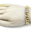 Oro Laminado Fancy Bracelet, Gold Filled Style Chunky Design, with White Micro Pave, Polished, Golden Finish, 03.156.0042.08