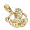 Oro Laminado Fancy Pendant, Gold Filled Style Eagle Design, Diamond Cutting Finish, Golden Finish, 5.180.003