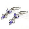 Rhodium Plated Long Earring, Leaf Design, with Amethyst and White Cubic Zirconia, Polished, Rhodium Finish, 02.236.0013.7