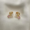 Oro Laminado Stud Earring, Gold Filled Style Leaf Design, with Pink Cubic Zirconia, Polished, Golden Finish, 02.387.0009