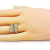 Oro Laminado Multi Stone Ring, Gold Filled Style Baguette Design, with White Cubic Zirconia and White Micro Pave, Polished, Golden Finish, 01.283.0034
