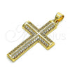 Oro Laminado Religious Pendant, Gold Filled Style Cross Design, with White Micro Pave, Polished, Golden Finish, 05.102.0034