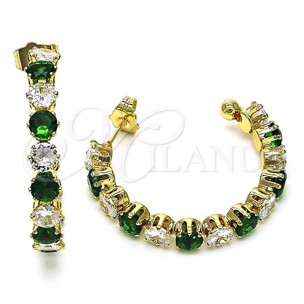 Oro Laminado Medium Hoop, Gold Filled Style with Green and White Cubic Zirconia, Polished, Golden Finish, 02.195.0267.1.35