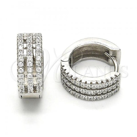 Sterling Silver Huggie Hoop, with White Cubic Zirconia, Polished, Rhodium Finish, 02.175.0073.15