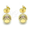 Oro Laminado Stud Earring, Gold Filled Style Ball Design, with Ruby Micro Pave, Polished, Golden Finish, 02.156.0385.2