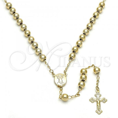 Oro Laminado Medium Rosary, Gold Filled Style Divino Niño and Crucifix Design, Polished, Golden Finish, 09.118.0012.24
