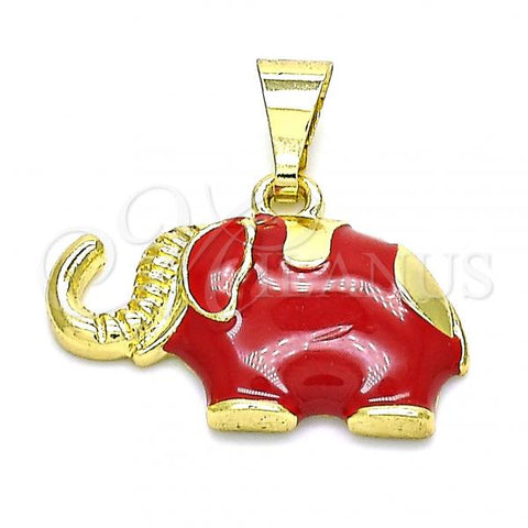 Oro Laminado Fancy Pendant, Gold Filled Style Elephant Design, Red Enamel Finish, Golden Finish, 05.253.0120.1