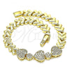 Oro Laminado Fancy Bracelet, Gold Filled Style Heart Design, with White Micro Pave, Polished, Golden Finish, 03.283.0066.07