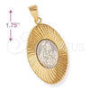 Oro Laminado Religious Pendant, Gold Filled Style Sagrado Corazon de Maria Design, Diamond Cutting Finish, Two Tone, 5.197.015