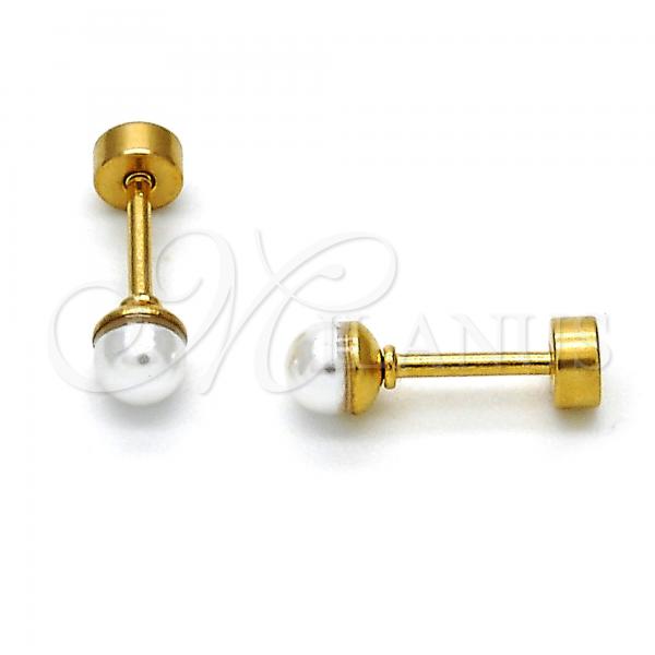 Stainless Steel Stud Earring, with Ivory Pearl, Polished, Golden Finish, 02.271.0011