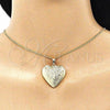 Oro Laminado Pendant Necklace, Gold Filled Style Heart and Flower Design, Polished, Golden Finish, 04.117.0026.20