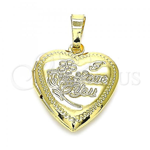 Oro Laminado Locket Pendant, Gold Filled Style Heart and Flower Design, Polished, Golden Finish, 05.117.0008