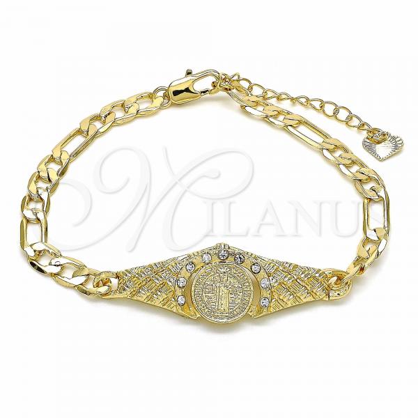 Oro Laminado Fancy Bracelet, Gold Filled Style San Benito Design, with White Crystal, Diamond Cutting Finish, Golden Finish, 03.351.0048.07