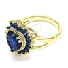 Oro Laminado Multi Stone Ring, Gold Filled Style Heart Design, with Sapphire Blue Cubic Zirconia, Polished, Golden Finish, 01.346.0018.4.08