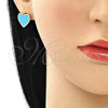 Oro Laminado Stud Earring, Gold Filled Style Heart Design, Blue Enamel Finish, Golden Finish, 02.213.0218.1