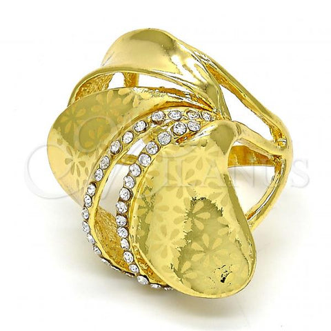 Oro Laminado Multi Stone Ring, Gold Filled Style Flower Design, with White Crystal, Polished, Golden Finish, 01.241.0047.08 (Size 8)