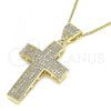 Oro Laminado Pendant Necklace, Gold Filled Style Cross Design, with White Micro Pave, Polished, Golden Finish, 04.156.0227.18