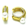 Oro Laminado Huggie Hoop, Gold Filled Style with Ivory Pearl and White Micro Pave, Polished, Golden Finish, 02.204.0002.18