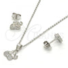 Sterling Silver Earring and Pendant Adult Set, Elephant Design, with White Micro Pave, Polished, Rhodium Finish, 10.174.0199