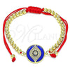 Oro Laminado Adjustable Bolo Bracelet, Gold Filled Style Evil Eye and Ball Design, with Sapphire Blue and White Micro Pave, Blue Enamel Finish, Golden Finish, 03.368.0047.1.10