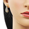 Oro Laminado Stud Earring, Gold Filled Style Teardrop Design, with White Cubic Zirconia, Polished, Golden Finish, 02.283.0132