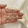 Oro Laminado Earring and Pendant Children Set, Gold Filled Style Flower and Heart Design, with White Cubic Zirconia, Polished, Golden Finish, 06.210.0018.1