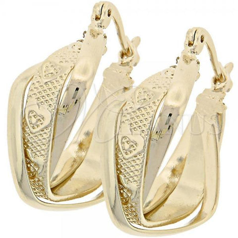 Oro Laminado Small Hoop, Gold Filled Style Heart Design, Diamond Cutting Finish, Golden Finish, 5.156.010