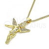 Oro Laminado Pendant Necklace, Gold Filled Style Angel Design, with White Micro Pave, Polished, Golden Finish, 04.156.0436.18