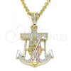 Oro Laminado Fancy Pendant, Gold Filled Style Anchor and Santa Muerte Design, Polished, Tricolor, 05.351.0070.1
