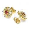Oro Laminado Stud Earring, Gold Filled Style Flower Design, with Garnet and White Cubic Zirconia, Polished, Golden Finish, 02.387.0033