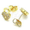 Oro Laminado Stud Earring, Gold Filled Style Lock and Heart Design, with White Micro Pave, Polished, Golden Finish, 02.210.0428