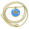 Oro Laminado Pendant Necklace, Gold Filled Style Star Design, with Multicolor Micro Pave, Blue Enamel Finish, Golden Finish, 04.374.0001.20