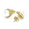 Oro Laminado Stud Earring, Gold Filled Style with Ivory Pearl and White Micro Pave, Polished, Golden Finish, 02.342.0150
