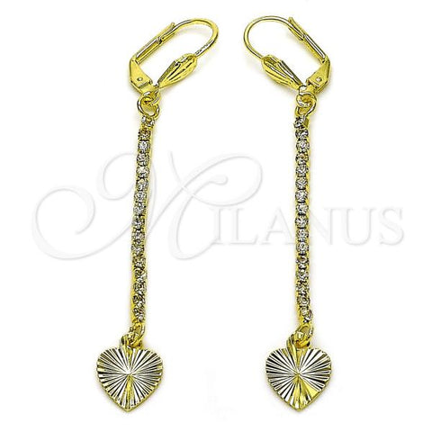 Oro Laminado Long Earring, Gold Filled Style Heart Design, with White Cubic Zirconia, Golden Finish, 5.074.008.1