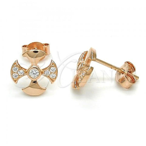 Sterling Silver Stud Earring, with White Cubic Zirconia, Polished, Rose Gold Finish, 02.285.0047
