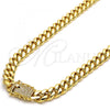Oro Laminado Basic Necklace, Gold Filled Style Chunky Design, with White Cubic Zirconia, Polished, Golden Finish, 03.278.0005.30