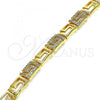 Oro Laminado Fancy Bracelet, Gold Filled Style Greek Key Design, with White Micro Pave, Polished, Golden Finish, 03.346.0007.07