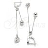 Sterling Silver Long Earring, with White Cubic Zirconia, Polished, Rhodium Finish, 02.186.0091