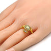 Oro Laminado Multi Stone Ring, Gold Filled Style Heart and Crown Design, with White Crystal, Polished, Golden Finish, 01.118.0057.06 (Size 6)